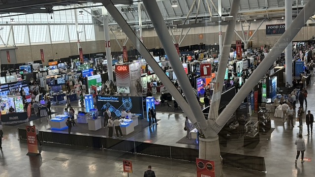 The exhibition floor at the Robotics Summit & Expo in Boston, seen from above