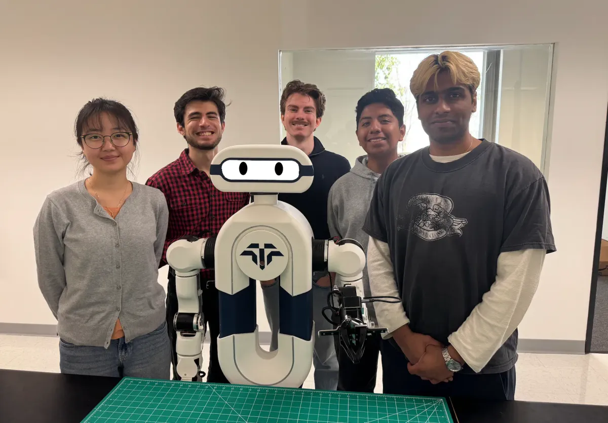 UC San Diego engineering students with the Tactus AI robot at the Tactus lab